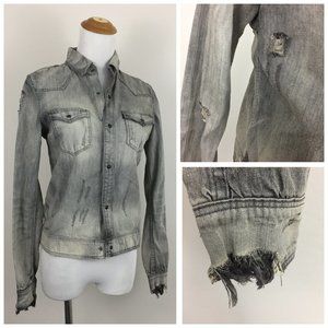 SCOTCH & SODA Gray Black Chambray Distressed Snap Button Shirt